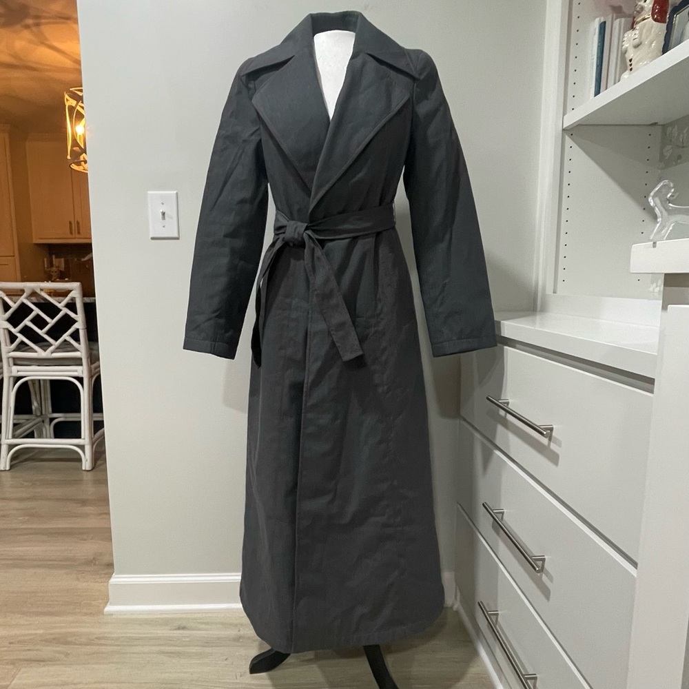 Botao Jeans Gray Trench Coat Red Stitching Quilted Lining Overcoat Classic